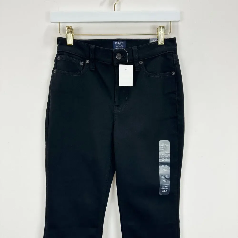 J.Crew Petite Flare Crop Jean All Day Stretch Black Mid Rise Classic US 24P NWT
